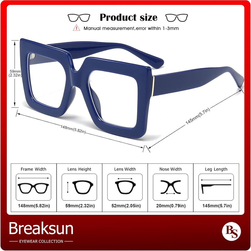 Breaksun Oversized Blue Light Glasses for Women Fashion Thick Square Computer Eyewear Non-Prescription Black Glasses (Dark Blue) - Image 5